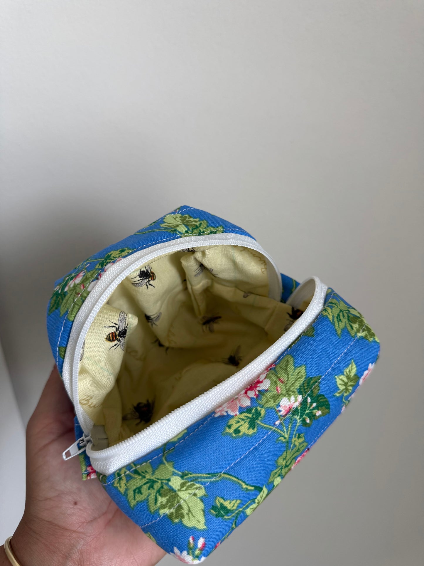 Mini blue hydrangeas makeup bag