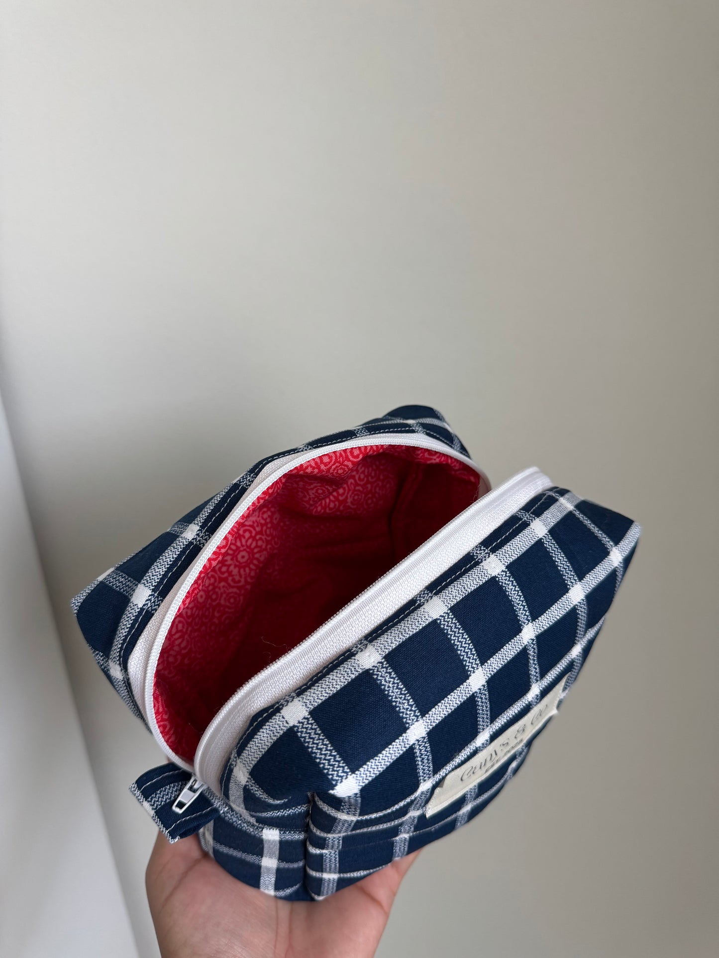 Blue gingham Makeup bag Medium