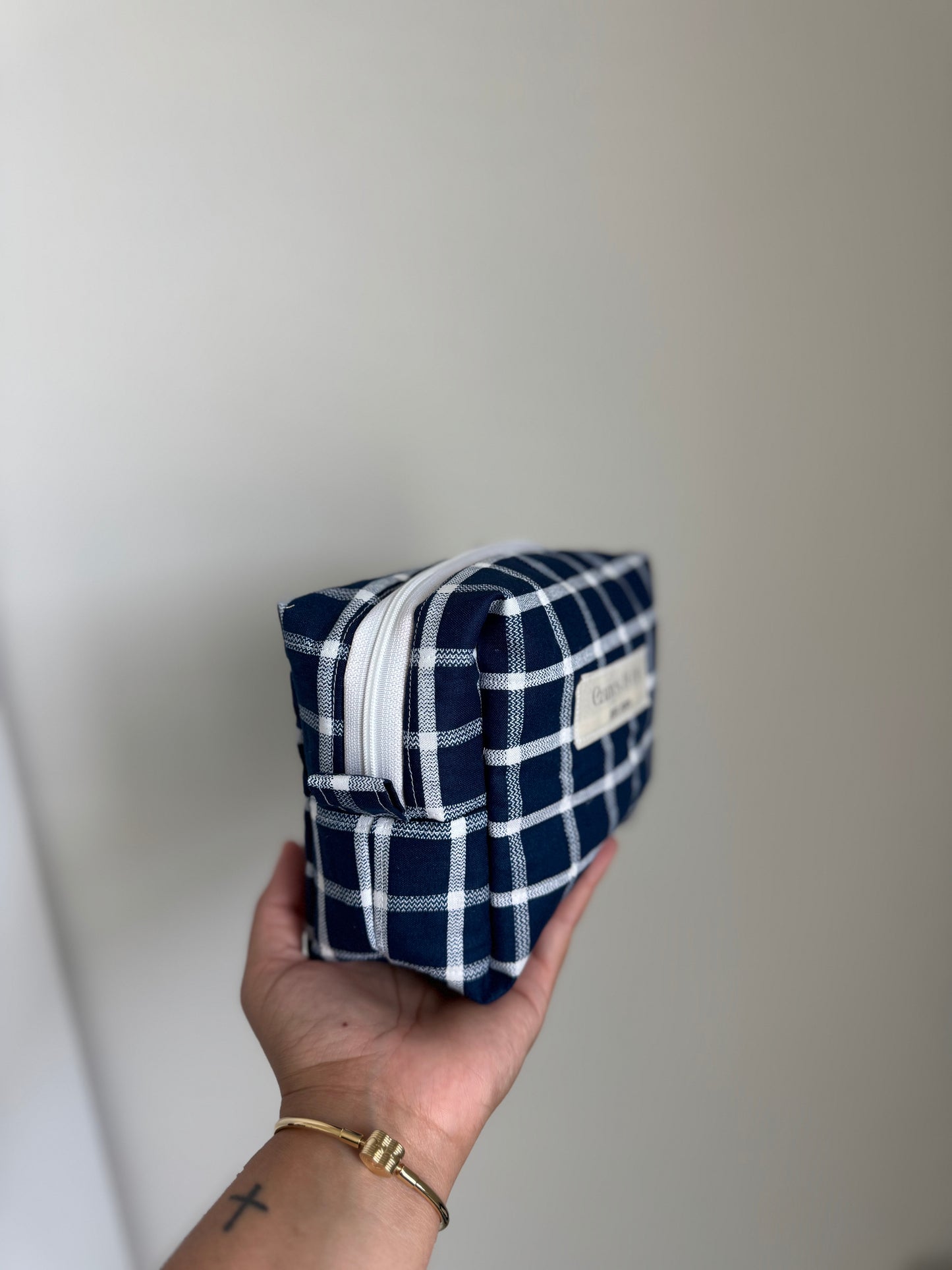 Blue gingham Makeup bag Medium